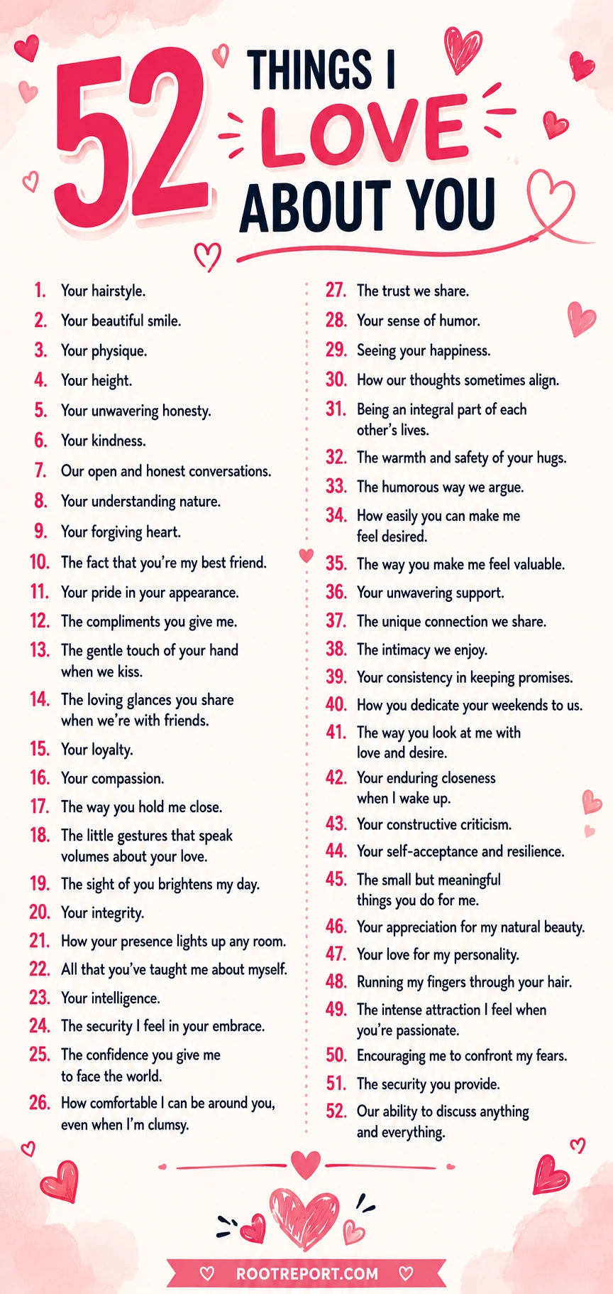 52 things i love about you complete list